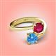 4 - Jianna 6.00 mm Cushion Lab Created Ruby and Round Blue Topaz 2 Stone Promise Ring 