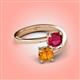 4 - Jianna 6.00 mm Cushion Lab Created Ruby and Round Citrine 2 Stone Promise Ring 