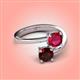 4 - Jianna 6.00 mm Cushion Lab Created Ruby and Round Red Garnet 2 Stone Promise Ring 