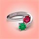 4 - Jianna 6.00 mm Cushion Lab Created Ruby and Round Emerald 2 Stone Promise Ring 