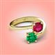 4 - Jianna 6.00 mm Cushion Lab Created Ruby and Round Emerald 2 Stone Promise Ring 