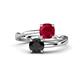 1 - Jianna 6.00 mm Cushion Lab Created Ruby and Round Black Diamond 2 Stone Promise Ring 