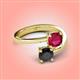 4 - Jianna 6.00 mm Cushion Lab Created Ruby and Round Black Diamond 2 Stone Promise Ring 