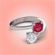 4 - Jianna 6.00 mm Cushion Lab Created Ruby and Round White Sapphire 2 Stone Promise Ring 