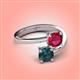 4 - Jianna 6.00 mm Cushion Lab Created Ruby and Round London Blue Topaz 2 Stone Promise Ring 
