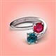 4 - Jianna 6.00 mm Cushion Lab Created Ruby and Round Blue Diamond 2 Stone Promise Ring 
