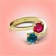 4 - Jianna 6.00 mm Cushion Lab Created Ruby and Round Blue Diamond 2 Stone Promise Ring 