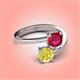 4 - Jianna 6.00 mm Cushion Lab Created Ruby and Round Yellow Diamond 2 Stone Promise Ring 