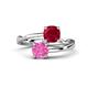 1 - Jianna 6.00 mm Cushion Lab Created Ruby and Round Lab Created Pink Sapphire 2 Stone Promise Ring 