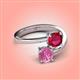 4 - Jianna 6.00 mm Cushion Lab Created Ruby and Round Lab Created Pink Sapphire 2 Stone Promise Ring 