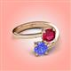 4 - Jianna 6.00 mm Cushion Lab Created Ruby and Round Tanzanite 2 Stone Promise Ring 