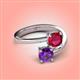 4 - Jianna 6.00 mm Cushion Lab Created Ruby and Round Amethyst 2 Stone Promise Ring 