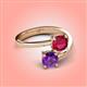 4 - Jianna 6.00 mm Cushion Lab Created Ruby and Round Amethyst 2 Stone Promise Ring 