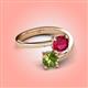 4 - Jianna 6.00 mm Cushion Lab Created Ruby and Round Peridot 2 Stone Promise Ring 