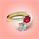 4 - Jianna 6.00 mm Cushion Lab Created Ruby and Round Forever Brilliant Moissanite 2 Stone Promise Ring 
