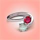 4 - Jianna 6.00 mm Cushion Lab Created Ruby and Round Opal 2 Stone Promise Ring 