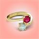 4 - Jianna 6.00 mm Cushion Lab Created Ruby and Round Opal 2 Stone Promise Ring 