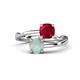 1 - Jianna 6.00 mm Cushion Lab Created Ruby and Round Opal 2 Stone Promise Ring 