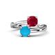 1 - Jianna 6.00 mm Cushion Lab Created Ruby and Round Turquoise 2 Stone Promise Ring 