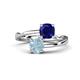 1 - Jianna 6.00 mm Cushion Lab Created Blue Sapphire and Round Aquamarine 2 Stone Promise Ring 