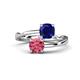 1 - Jianna 6.00 mm Cushion Lab Created Blue Sapphire and Round Pink Tourmaline 2 Stone Promise Ring 