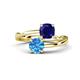 1 - Jianna 6.00 mm Cushion Lab Created Blue Sapphire and Round Blue Topaz 2 Stone Promise Ring 