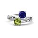 1 - Jianna 6.00 mm Cushion Lab Created Blue Sapphire and Round Peridot 2 Stone Promise Ring 