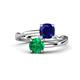 1 - Jianna 6.00 mm Cushion Lab Created Blue Sapphire and Round Emerald 2 Stone Promise Ring 