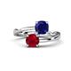 1 - Jianna 6.00 mm Cushion Lab Created Blue Sapphire and Round Ruby 2 Stone Promise Ring 