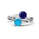 1 - Jianna 6.00 mm Cushion Lab Created Blue Sapphire and Round Turquoise 2 Stone Promise Ring 