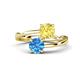 1 - Jianna 6.00 mm Cushion Lab Created Yellow Sapphire and Round Blue Topaz 2 Stone Promise Ring 
