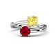 1 - Jianna 6.00 mm Cushion Lab Created Yellow Sapphire and Round Ruby 2 Stone Promise Ring 