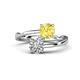 1 - Jianna 6.00 mm Cushion Lab Created Yellow Sapphire and Round Forever Brilliant Moissanite 2 Stone Promise Ring 