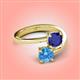 4 - Jianna 6.00 mm Cushion Lab Created Blue Sapphire and Round Blue Topaz 2 Stone Promise Ring 