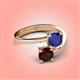 4 - Jianna 6.00 mm Cushion Lab Created Blue Sapphire and Round Red Garnet 2 Stone Promise Ring 