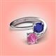 4 - Jianna 6.00 mm Cushion Lab Created Blue Sapphire and Round Lab Created Pink Sapphire 2 Stone Promise Ring 