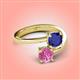 4 - Jianna 6.00 mm Cushion Lab Created Blue Sapphire and Round Lab Created Pink Sapphire 2 Stone Promise Ring 