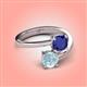 4 - Jianna 6.00 mm Cushion Lab Created Blue Sapphire and Round Aquamarine 2 Stone Promise Ring 