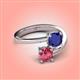 4 - Jianna 6.00 mm Cushion Lab Created Blue Sapphire and Round Pink Tourmaline 2 Stone Promise Ring 