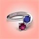 4 - Jianna 6.00 mm Cushion Lab Created Blue Sapphire and Round Rhodolite Garnet 2 Stone Promise Ring 