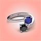 4 - Jianna 6.00 mm Cushion Lab Created Blue Sapphire and Round Black Diamond 2 Stone Promise Ring 