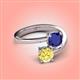 4 - Jianna 6.00 mm Cushion Lab Created Blue Sapphire and Round Lab Created Yellow Sapphire 2 Stone Promise Ring 