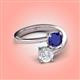 4 - Jianna 6.00 mm Cushion Lab Created Blue Sapphire and Round White Sapphire 2 Stone Promise Ring 