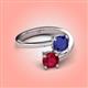 4 - Jianna 6.00 mm Cushion Lab Created Blue Sapphire and Round Ruby 2 Stone Promise Ring 