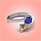 4 - Jianna 6.00 mm Cushion Lab Created Blue Sapphire and Round Smoky Quartz 2 Stone Promise Ring 