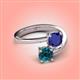 4 - Jianna 6.00 mm Cushion Lab Created Blue Sapphire and Round Blue Diamond 2 Stone Promise Ring 
