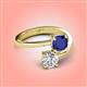 4 - Jianna 6.00 mm Cushion Lab Created Blue Sapphire and IGI Certified Round Lab Grown Diamond 2 Stone Promise Ring 