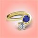4 - Jianna 6.00 mm Cushion Lab Created Blue Sapphire and Round Forever Brilliant Moissanite 2 Stone Promise Ring 