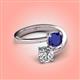 4 - Jianna 6.00 mm Cushion Lab Created Blue Sapphire and Round Forever One Moissanite 2 Stone Promise Ring 