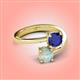 4 - Jianna 6.00 mm Cushion Lab Created Blue Sapphire and Round Opal 2 Stone Promise Ring 